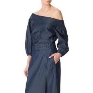 TIBI Denim Twill Off Shoulder Top